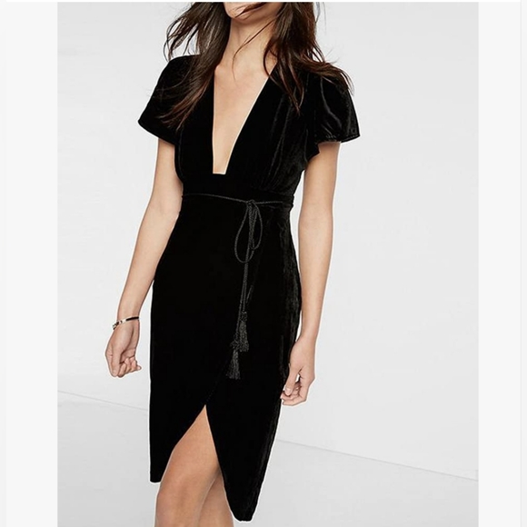 Dresses & Skirts - Womens Velvet Elegant Deep V Neck Short Sleeve High Low Midi Dresses